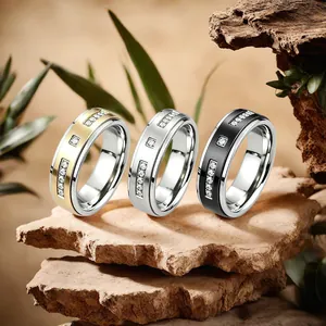 Moderne Bague en Acier Inoxydable 304 Avec Incrustation de Zirconia pour Hommes Femmes Bague de Couple Minimaliste Bijoux de Mode