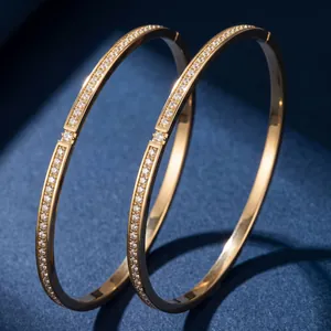 Bracciale Rigido In Acciaio Inossidabile Con Zirconi Strass Ovale Polsino Gioielli Di Moda Lusso Minimalista Per Donna
