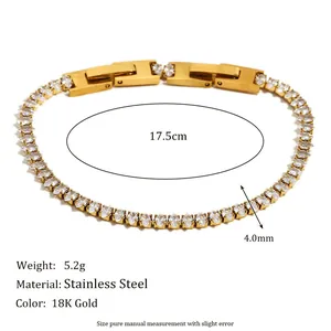 Bracelet tennis en acier inoxydable plaqué or 18K avec zircons cubiques marquise