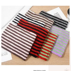 Hand-knitted striped cat ear beanies in multiple colors for a Japanese style look