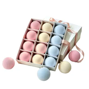 Luxury macaron flocked PET Christmas ball ornaments 12-pack gift set for tree decoration.