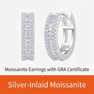 Luxury 925 Sterling Silver Double Row Moissanite Hoop Earrings For Women Minimalist Dainty Sparkly Inlaid Jewelry Gift