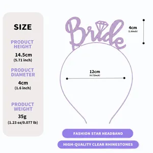 Detailed dimension and weight specifications for purple Bride rhinestone party headband