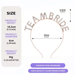 Detailed size and weight specifications of Team Bride rhinestone headband for parties