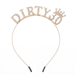 Rose gold Dirty 30 rhinestone headband with a mini crown for 30th birthday parties