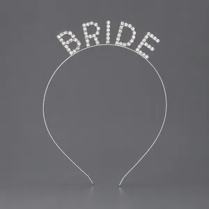 Serre-tête argenté élégant avec lettres BRIDE en strass pour fête de mariage