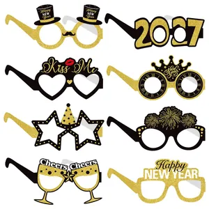 Lunettes de Fête de Nouvel An Paillettes Or Noir Papier Accessoires Photo Lunettes Drôles pour Célébration du Réveillon du Nouvel An