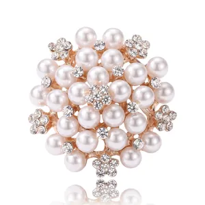 Élégante Broche Fleur en Künstliche Perles Alliage Incrustée de Strass Épingle Anti Exposition pour Femme Mariage Fête Bijoux Accessoire