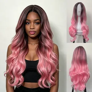 Perruque Longue Ondulée Bouclée Ombrée Pour Femmes Fibre Haute Température Grandes Vagues Cheveux Synthétiques Mode