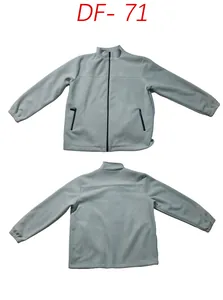 Front and back view of a men's light grey full-zip polar fleece stand collar jacket