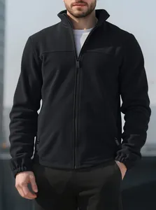 Men's black outdoor fleece jacket with full-zip stand collar for autumn and winter