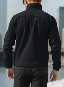 Back view of a premium men's black polar fleece jacket featuring a warm stand collar