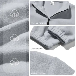 Vue détaillée complète d'une veste en polaire bleu clair pour homme avec col montant