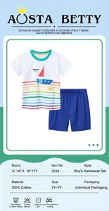Ensemble d'été 2 pièces pour garçon avec t-shirt voilier 100% coton et short bleu confortable