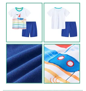 Détails de l'ensemble t-shirt voilier et short pour garçons montrant la texture et la broderie