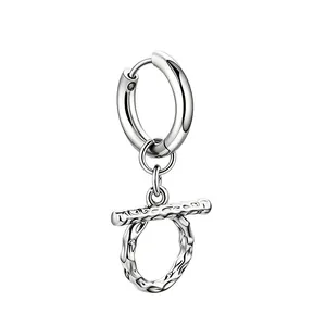 Elegant Korean style titanium steel hoop earrings with hammered texture OT buckle drop