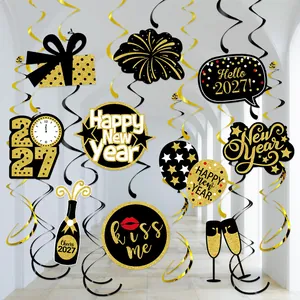 Spirales Suspendues Ornements PVC Plastique Carton Nouvel An Décorations De Fête Décor De Plafond Noir Or Accessoires Célébration