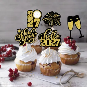Set de toppers de cupcakes Nouvel An 2027 à paillettes pour décor de fête
