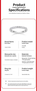 Full diamond moissanite ring specifications in 925 sterling silver details