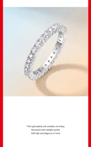 Close-up of a s925 silver full eternity ring set with sparkling moissanite stones