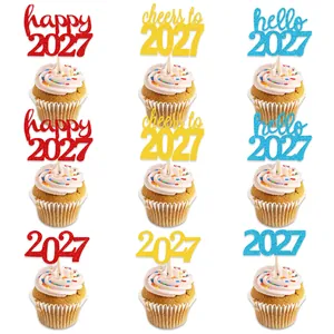 Toppers Pour Cupcakes Nouvel An 2026 Décorations De Gâteaux En Papier Pailleté Pour Fête De Nouvel An Décors De Desserts
