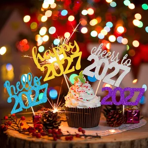 Décorations de gâteau scintillantes 2027 pour fête du Nouvel An et desserts festifs