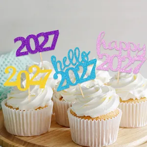 Décorations de gâteau scintillantes 2027 pour le Nouvel An en couleurs assorties vives