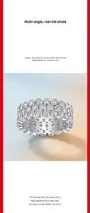 Close-up of a sparkling 925 sterling silver full eternity moissanite band ring