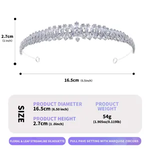 Specifiche di dimensioni e peso per l'elegante cerchietto a tiara con zirconi marquise