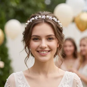 Cerchietto di lusso con fiori in perle e zirconi per matrimoni e servizi fotografici.