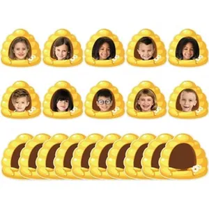 Yellow beehive photo frames for DIY scrapbooking and personalized classroom decor