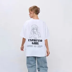 Übergroßes weißes T-Shirt aus reiner Baumwolle mit Vintage-Grafikdruck für Espresso-Mädchen
