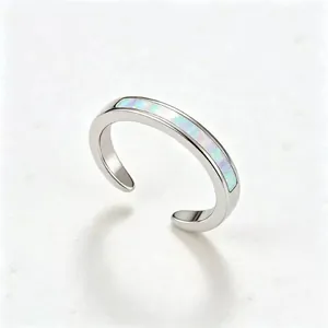 S925 sterling silver open toe ring featuring vibrant colorful opal inlay for women