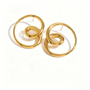 Minimalist 18k gold plated stainless steel spiral hollow hoop stud earrings for women