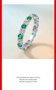Close-up of S925 silver ring featuring emerald and moissanite starlight sparkle