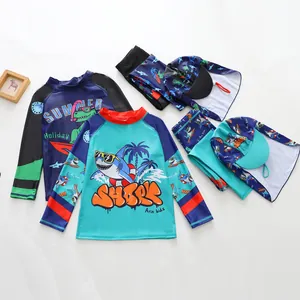 Ensemble de maillot de bain manches longues pour garçons avec motifs requin et dinosaure