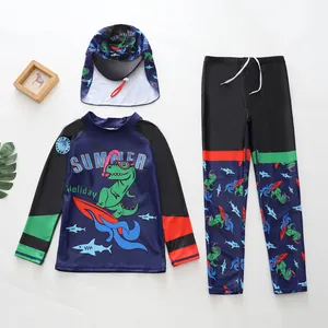 Ensemble de maillot de bain 3 pièces pour garçon avec un imprimé dinosaure rigolo