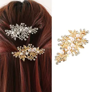 Elegant floral alloy hair clips with pearls and rhinestones for exquisite hair styling.