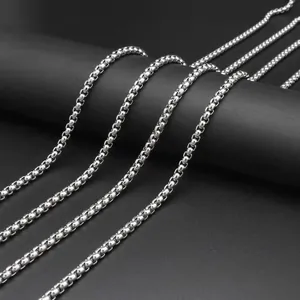 Elegant silver stainless steel box chain necklace for men in trendy hip hop style