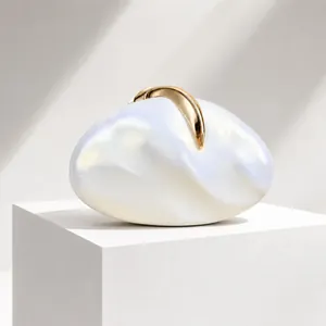 Elegant pearlescent pebble shaped PU clutch bag with gold clasp for evening parties