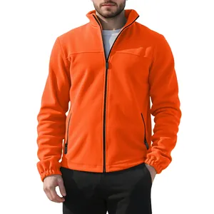 Veste polaire homme orange vif à col montant, vêtement d'hiver chaud épais 380g
