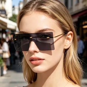 Lunettes De Soleil Carrées Surdimensionnées Sans Monture Verres Dégradés Protection UV Mode Monture Métal Pour Femmes