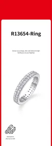 Detailed view of women S925 sterling silver ring set with brilliant moissanite stones
