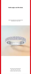 Macro view of a 925 sterling silver eternity band set with sparkling moissanite stones