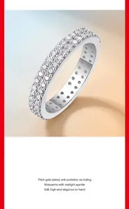 Detailed close-up of Moissanite double row eternity ring in S925 silver finish