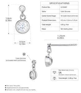 Detailed size specifications and material info for S925 sterling silver stud earrings