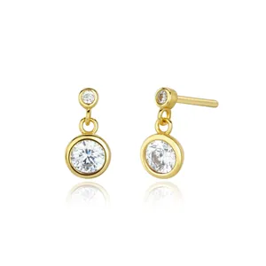 Elegant 925 sterling silver gold-plated earrings with round-cut cubic zirconia drops.
