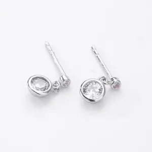 Elegant minimalist S925 sterling silver drop stud earrings with round cubic zirconia
