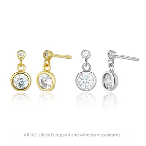 Elegant Zircon Dangle Earrings With 925 Sterling Silver Earring Post Minimalist French Style For Women