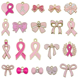 Sélection de breloques en émail rose nœud et ruban pour accessoires bijoux DIY